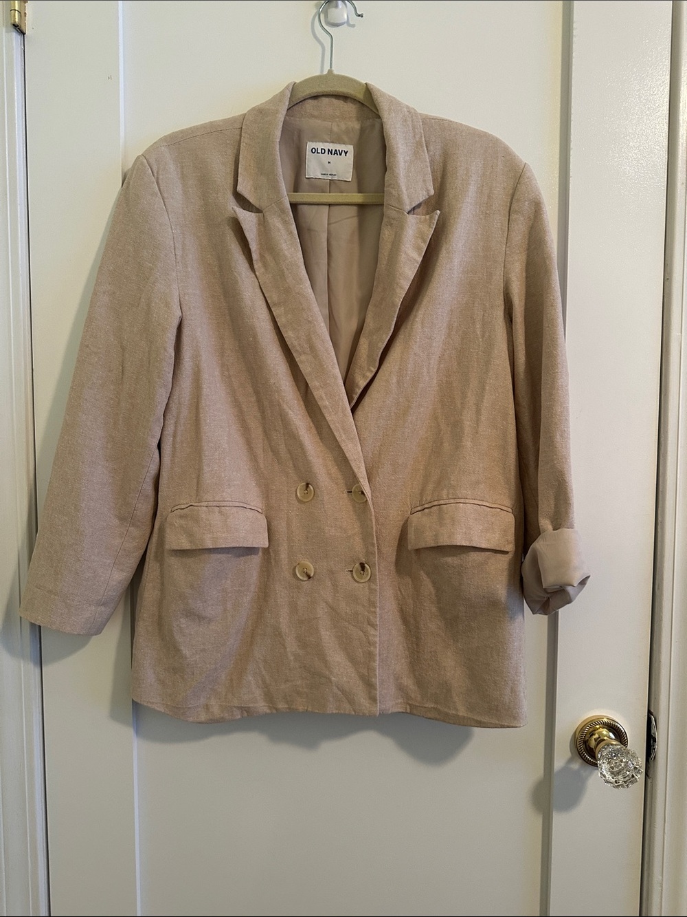 Old Navy Women's Light Beige Double-Breasted Blazer